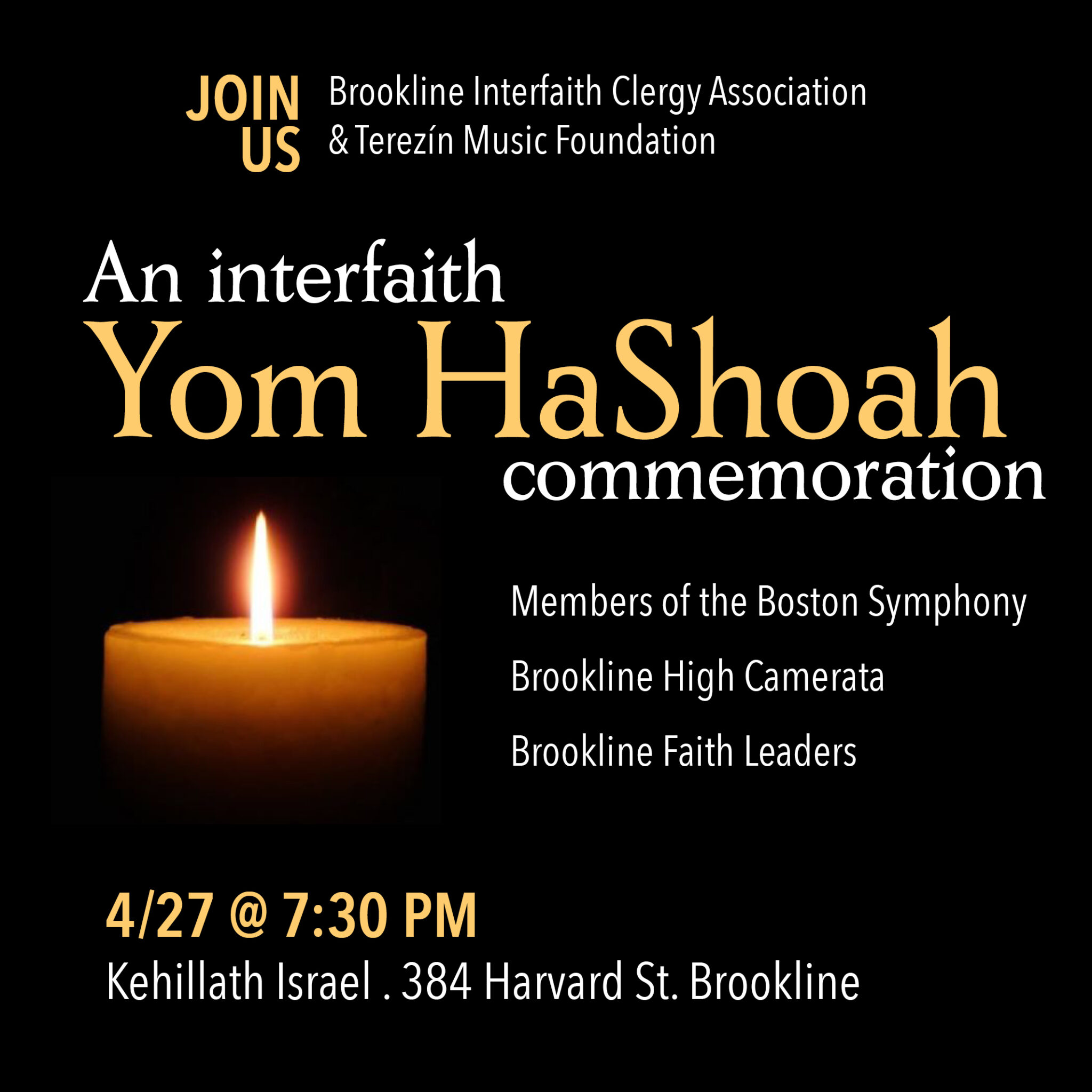 Interfaith Yom HaShoah Commemoration at Kehillath Israel | Temple Beth ...